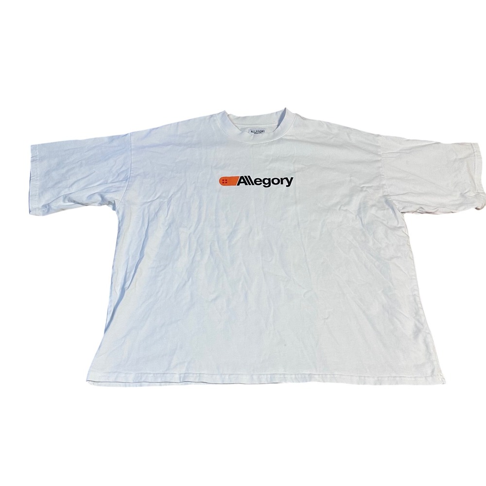 Allegory Threads of Tales Mens White Graphic Streetwear T-Shirt XL Boxy Fit